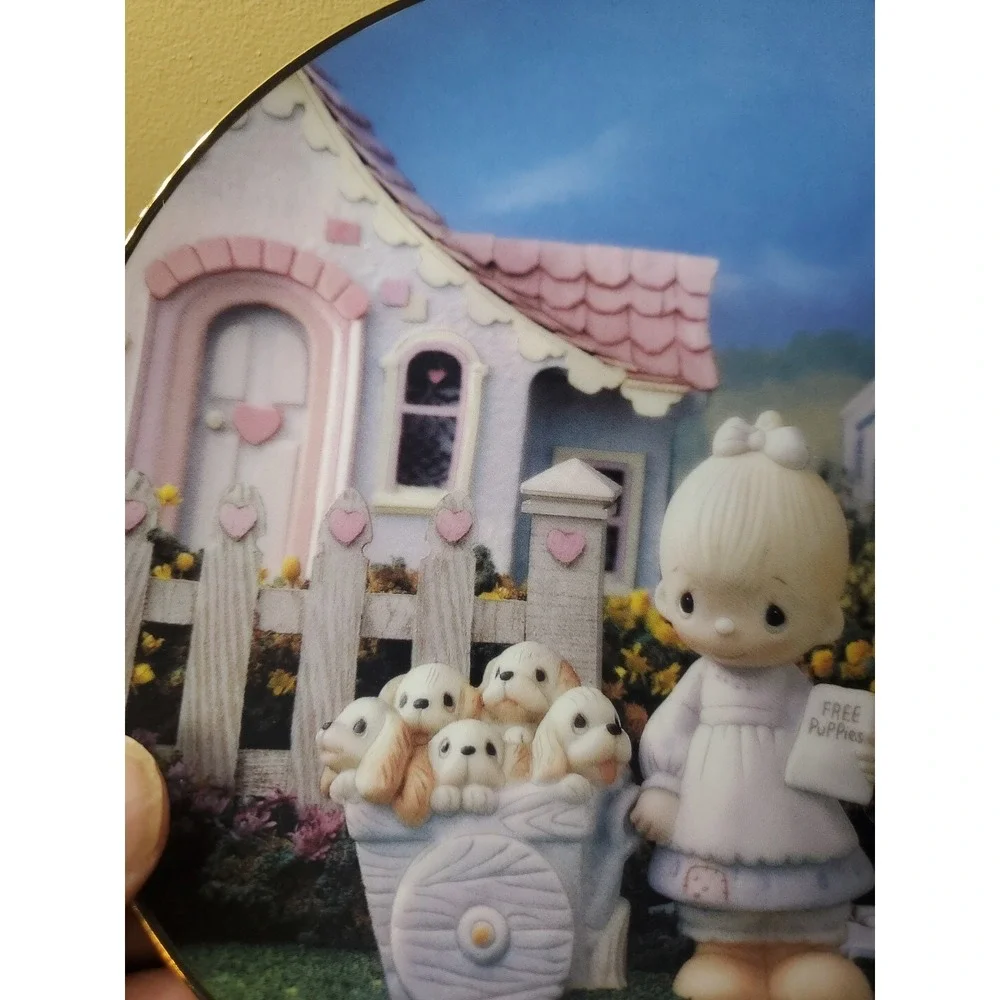 VTG Precious Moments 8in Plate 1993 God Loveth A Cheerful Giver Puppies 2354K